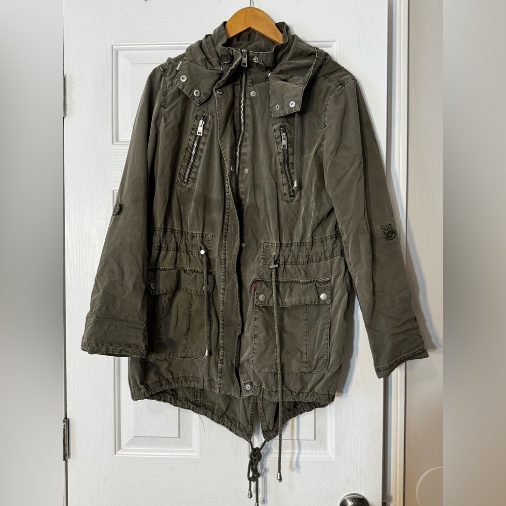 Levi's Women's Large Olive Green Utility Anorak Parka Jacket Drawstring Hood
